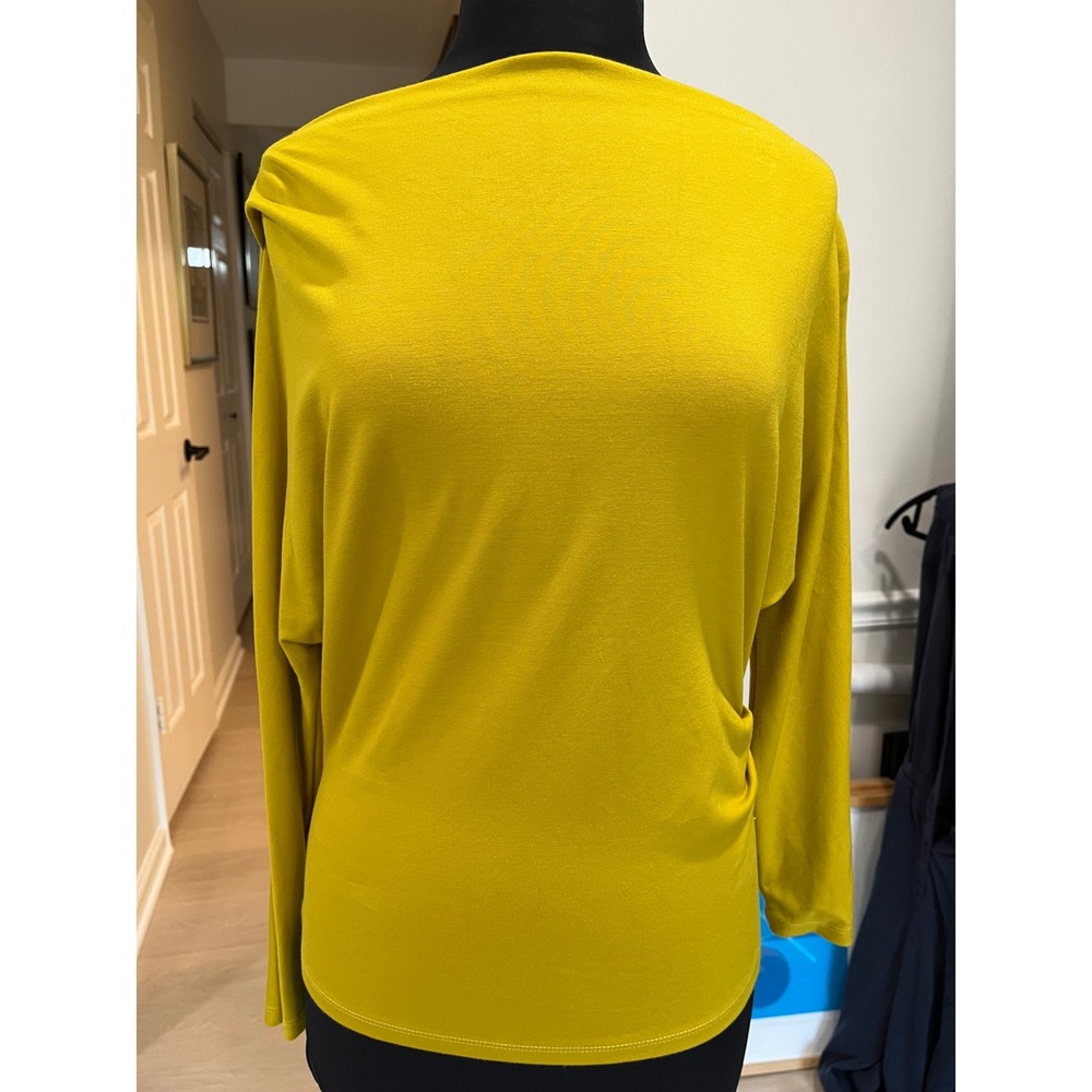I Love Tyler Madison Chartreuse Yellow Pleated Shoulder Boat Neck Top Small